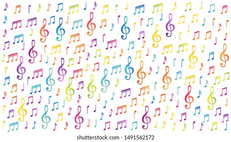 Music notes. Colorful vector background with confetti design elements.