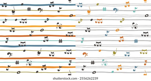 Music notes. Colorful music vector seamless pattern. Kids abstract wallpaper collection
