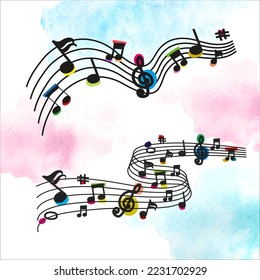 Music Notes with a colorful watercolor background.  