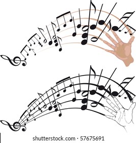 Music notes coming out of a wave of the hand - Shutterstock ID 57675691
