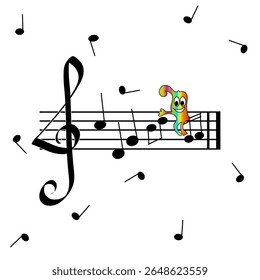 Music notes composition. Flying musical symbols. Treble clef illustration. Vector sound graphic.
