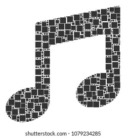 Music Notes composition icon of square figures and circles in variable sizes. Vector objects are scattered into music notes mosaic design concept.