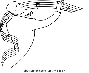 music, notes, conductor, orchestra, composition, opera, classic, vector, illustration, improvisation, poster, banner, advertising, postcard, greeting.eps