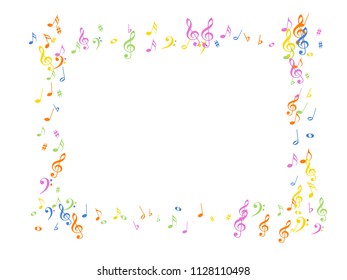 Music Notes Konfetti Falling Chaos Vektor. Coole Poster-Hintergrundelemente mit Musiksymbolen. Vektorrahmen, Melodiepfad, Feierabend oder Konzertnotizen. Dekorative Blätter Chaos Textur.
