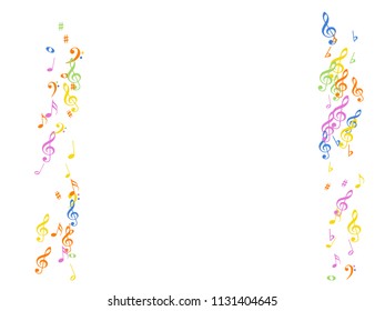 Music Notes Confetti Falling Chaos Vector. Nice Poster Background Elements with Music Symbols. Vector Frame, Melody, Dancing Party Night or Festival Showering Notes. Decorative Sheets Chaos Effect.