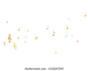 Music Notes Confetti Falling Chaos Vector. Nice Poster Background Elements with Music Symbols. Vector Border, Melody Trail, Dancing Party Night or Festival Notes. Decorative Sheets Chaos Texture.