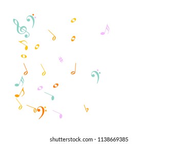 Music Notes Confetti Falling Chaos Vector. Abstract Music Symbols Poster Background Elements. Party Night, Festival, Melody Notes Trail, Celebration or Concert. Decorative Sheets Chaos Texture.