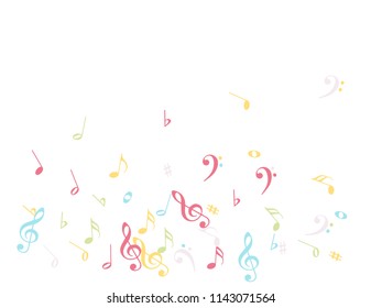 Music Notes Confetti Falling Chaos Vector. Nice Poster Background Elements with Music Symbols. Party Night, Festival, Melody Notes Trail, Celebration or Concert. Decorative Sheets Chaos Effect.