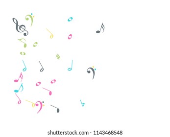 Music Notes Confetti Falling Chaos Vector. Trendy Music Symbols Poster Background Elements. Vector Border, Melody Trail, Dancing Party Night or Concert Notes. Decorative Sheets Chaos Effect.