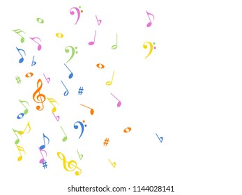 Music Notes Confetti Falling Chaos Vector. Trendy Music Symbols Poster Background Elements. Vector Border, Melody Trail, Dancing Party Night or Festival Notes. Decorative Sheets Chaos Icons.