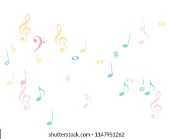 Music Notes Confetti Falling Chaos Vector. Nice Poster Background Elements with Music Symbols. Party Night, Festival, Melody Notes Trail, Celebration or Concert. Decorative Sheets Chaos Icons.