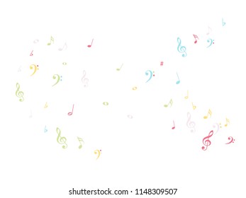 Music Notes Confetti Falling Chaos Vector. Music Symbols Texture Poster Background Elements. Vector Frame, Melody, Dancing Party Night or Festival Showering Notes. Modern Funky Sheets Chaos Texture.