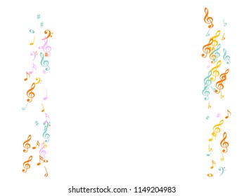 Music Notes Confetti Falling Chaos Vector. Music Symbols Texture Poster Background Elements. Vector Border, Melody Trail, Celebration Night or Concert Notes. Decorative Sheets Chaos Effect.