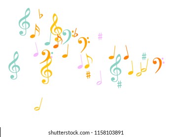 Music Notes Confetti Falling Chaos Vector. Cool Poster Background Elements with Music Symbols. Vector Border, Melody Trail, Dancing Party Night or Concert Notes
