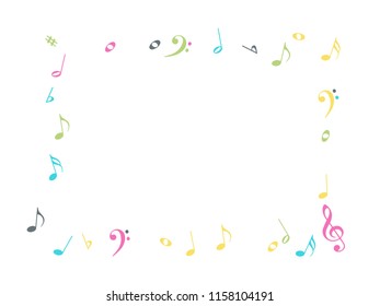 Music Notes Confetti Falling Chaos Vector. Textured Music Symbols Poster Background Elements. Vector Border, Melody Trail, Celebration Night or Concert Notes.