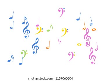 Music Notes Confetti Falling Chaos Vector. Nice Poster Background Elements with Music Symbols. Vector Frame, Melody, Dancing Party Night or Festival Showering Notes. Modern Funky Sheets Chaos Texture.