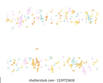 Music Notes Confetti Falling Chaos Vector. Trendy Music Symbols Poster Background Elements. Vector Border, Melody Trail, Dancing Party Night or Festival Notes. Decorative Sheets Chaos Effect.