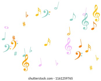 Music Notes Confetti Falling Chaos Vector. Cool Poster Background Elements with Music Symbols. Vector Frame, Melody, Dancing Party Night or Festival Showering Notes. Decorative Sheets Chaos Icons.