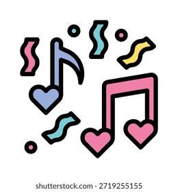Notas Musicales E Icono De Fiesta De Confeti, Ilustración vectorial De Celebración Llena