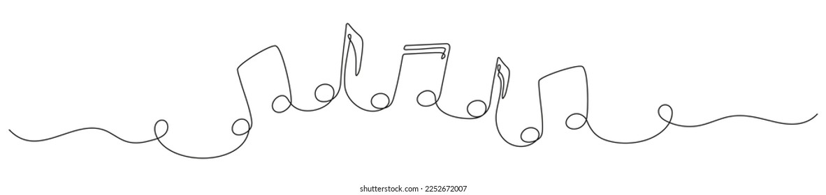 Music notes continuous one line drawing. Vector isolated on white.