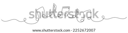 Music notes continuous one line drawing. Vector isolated on white.