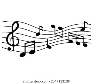 Music notes with curves and swirls, Icon, vector