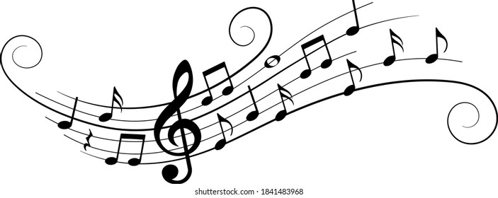 Music notes, with curves and swirls, isolated vector illustration.