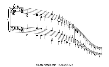 Music notes, with curves and swirls, vector illustration.