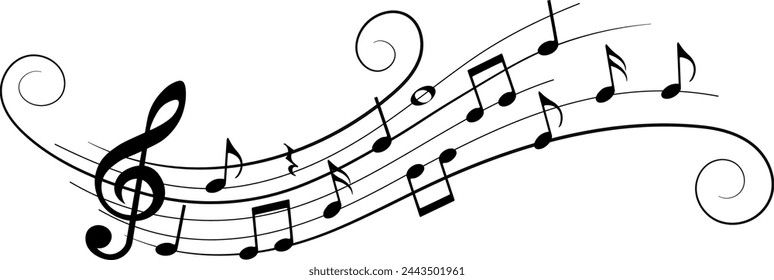 Music notes, with curves and swirls, vector illustration.