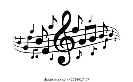 Music notes, with curves and swirls, vector  illustration isolated on white background