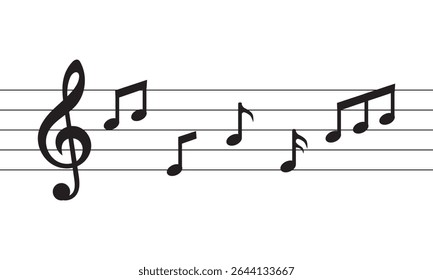 Music notes, with curves and swirls, vector illustration.