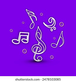 Music Notes Decorated on Purple Background.