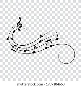 Music notes, design with swirls, isolated vector illustration.