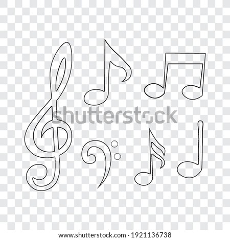 Music notes, doodle style outline icons, vector illustration.