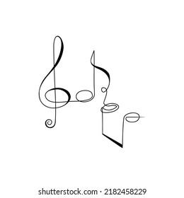 Music notes drawn by one line. Abstract composition in doodle style. Continuous line drawing musical symbols. Vector illustration.