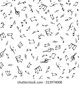 Music notes and elements seamless pattern. Musical tiling background. Music style textured wallpaper.