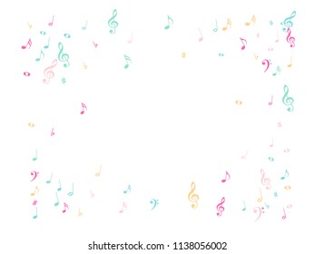 Music Notes Falling Down Vector Confetti. Abstract Music Symbols Poster Background Elements. Vector Frame, Melody, Dancing Party Night or Festival Showering Notes. Decorative Sheets Chaos Texture.