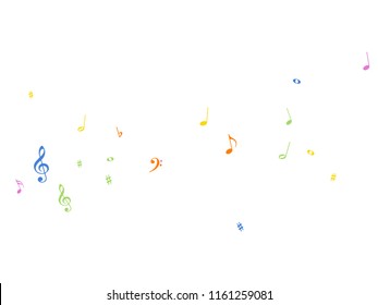 Music Notes Falling Down Vector Confetti. Music Symbols Texture Poster Background Elements. Vector Border, Melody Trail, Dancing Party Night or Concert Notes. Decorative Sheets Chaos Icons.