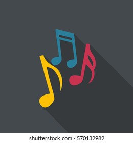 Music notes in flat design with long shadow.