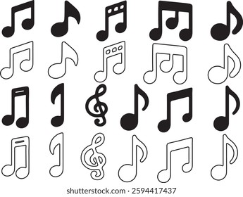 Music Notes  Flat And Outline Silhouette Icon Bundle