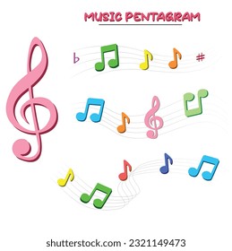 Music notes flat vector set isolated on black and white background. Song, melody or tune vector illustration. Music note icon for musical apps and websites. Music symbol. Music pentagram.