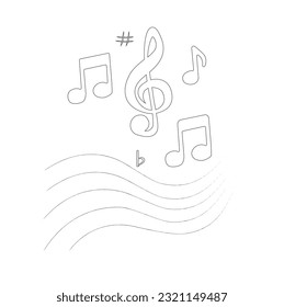 Music notes flat vector set isolated on black and white background. Song, melody or tune vector illustration. Music note icon for musical apps and websites. Music symbol. Music pentagram.