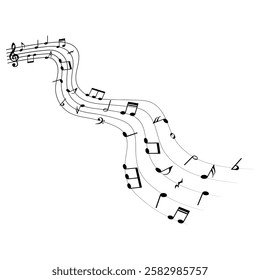 Music notes flow, musical pattern, vector illustration.