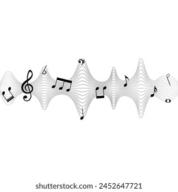 Music notes flow, musical sound wave, vector illustration.