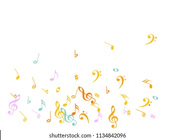 Music Notes Flying Chaos Vector Confetti. Cool Poster Background Elements with Music Symbols. Vector Border, Melody Trail, Dancing Party Night or Concert Notes. Modern Funky Sheets Chaos Texture.