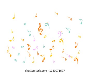 Music Notes Flying Chaos Vector Confetti. Abstract Music Symbols Poster Background Elements. Party Night, Festival, Melody Notes Trail, Celebration or Concert. Decorative Sheets Chaos Effect.