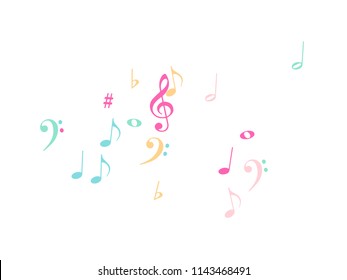 Music Notes Flying Chaos Vector Confetti. Cool Poster Background Elements with Music Symbols. Vector Border, Melody Trail, Celebration Night or Concert Notes. Modern Funky Sheets Chaos Texture.