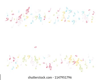 Music Notes Flying Chaos Vector Confetti. Cool Poster Background Elements with Music Symbols. Vector Border, Melody Trail, Celebration Night or Concert Notes. Decorative Sheets Chaos Texture.