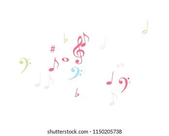 Music Notes Flying Chaos Vector Confetti. Textured Music Symbols Poster Background Elements. Party Night, Festival, Melody Notes Trail, Celebration or Concert. Decorative Sheets Chaos Icons.