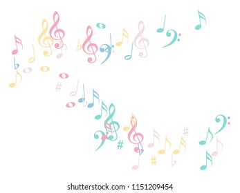 Music Notes Flying Chaos Vector Confetti. Nice Poster Background Elements with Music Symbols. Vector Border, Melody Trail, Dancing Party Night or Festival Notes. Decorative Sheets Chaos Icons.